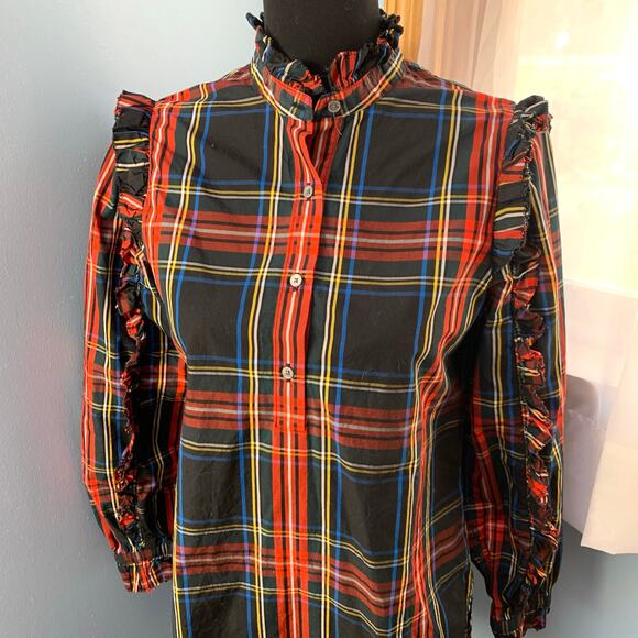 J. Crew Ruffle Popover Top in Stewart Plaid Size XS - Picture 4 of 9